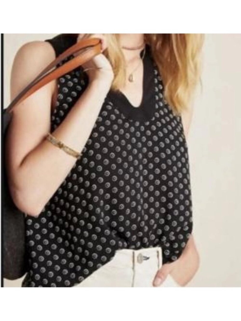 Maeve Anthropologie Black & White Sleeveless V-Neck Blouse XS Lightweight